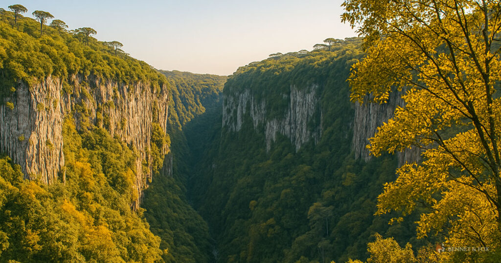 Vista panorâmica do Cânion Itaimbezinho com paredões rochosos e vegetação nativa