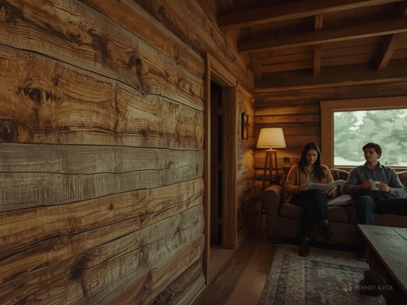 Paredes de madeira em cabana rústica