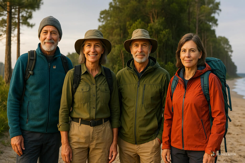 Roupas outdoor adequadas para trilhas em biomas brasileiros como litoral, mata atlântica e montanhas.